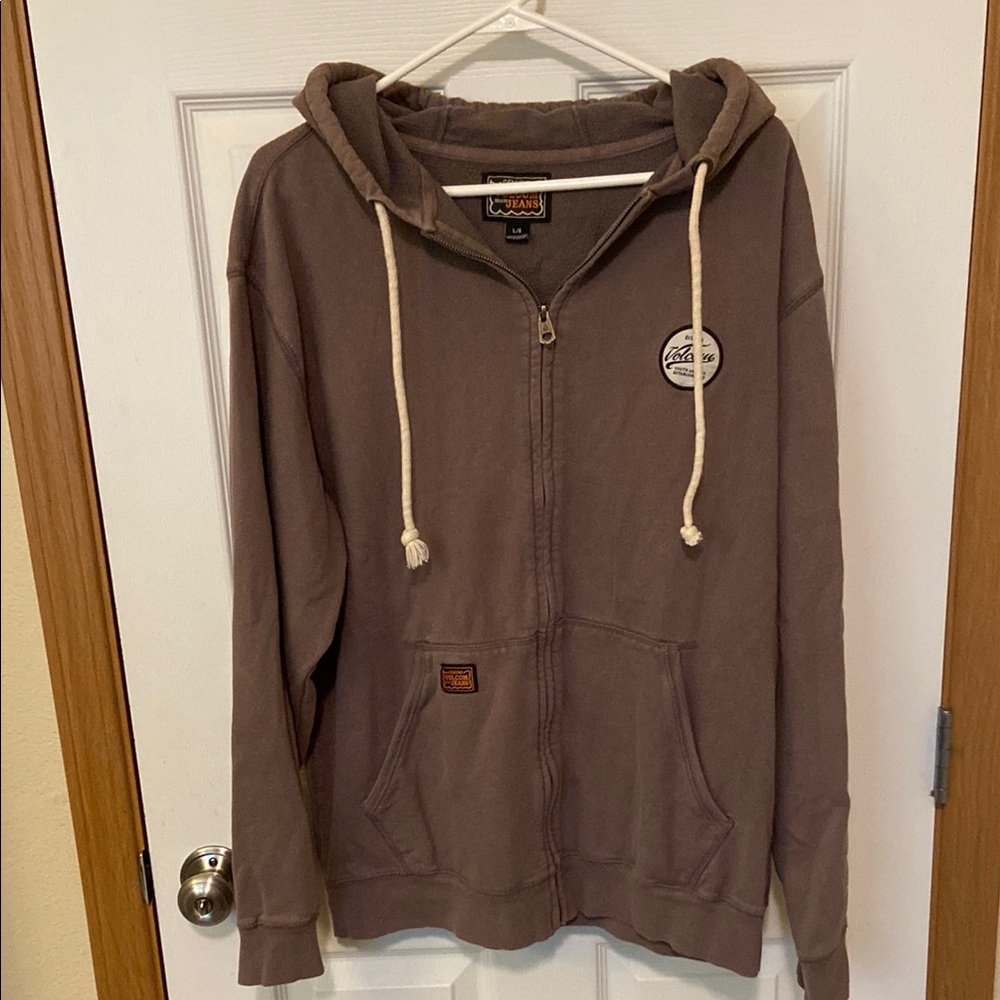 Volcom Hoodie tan, brown zip up size large L men’s